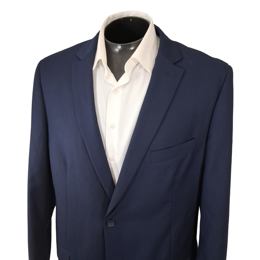 Giorgio Fiorelli Blue Blazer Mens 44 Extra Long Slim Fit Solid Navy Double Vent